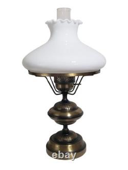 Vintage Hurricane Lamp Brass w White Milk Glass Shade 18 20 Tall Rewired