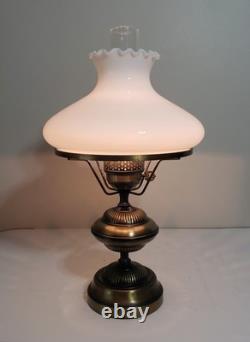 Vintage Hurricane Lamp Brass w White Milk Glass Shade 18 20 Tall Rewired