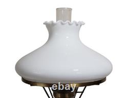 Vintage Hurricane Lamp Brass w White Milk Glass Shade 18 20 Tall Rewired