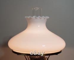Vintage Hurricane Lamp Brass w White Milk Glass Shade 18 20 Tall Rewired