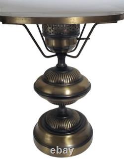 Vintage Hurricane Lamp Brass w White Milk Glass Shade 18 20 Tall Rewired