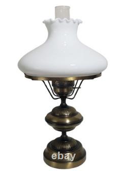 Vintage Hurricane Lamp Brass w White Milk Glass Shade 18 20 Tall Rewired