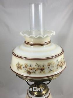 Vintage Hurricane Lamp Quoizel 1978 C265BA 21 Inch Wild White Roses Milk Glass