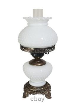 Vintage Hurricane Lamp White Milk Glass Hobnail 16 17 1/2 Tall Rewired