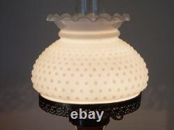 Vintage Hurricane Lamp White Milk Glass Hobnail 16 17 1/2 Tall Rewired