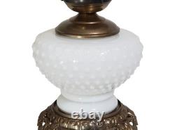 Vintage Hurricane Lamp White Milk Glass Hobnail 16 17 1/2 Tall Rewired