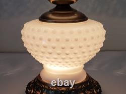 Vintage Hurricane Lamp White Milk Glass Hobnail 16 17 1/2 Tall Rewired