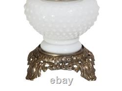 Vintage Hurricane Lamp White Milk Glass Hobnail 16 17 1/2 Tall Rewired