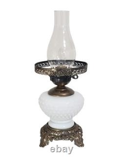 Vintage Hurricane Lamp White Milk Glass Hobnail 16 17 1/2 Tall Rewired