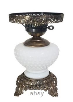 Vintage Hurricane Lamp White Milk Glass Hobnail 16 17 1/2 Tall Rewired