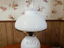 Vintage Hurricane Lamp White Milk Glass Hobnail 20 Tall 3 Way Lighting