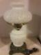 Vintage Hurricane Table Lamp Floral Embossed White Milk Glass 18 Tall