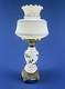Vintage Hurricane Table Lamp White Milk Glass Withblue Flowers Victorian 19 Tall