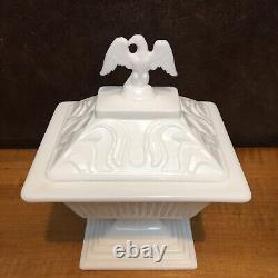 Vintage Imperial Glass Milk White Eagle Finial Covered Dish