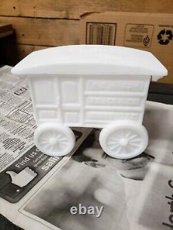 Vintage Imperial Glass White Milk Glass Covered Pie Wagon & Lid Candy Nut Dish