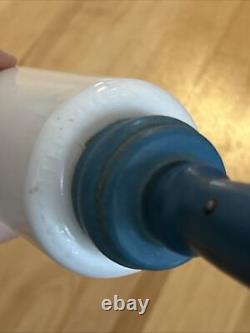 Vintage Imperial Rolling Pin White Milk Glass Blue Painted Wood Handles RARE