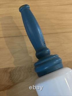 Vintage Imperial Rolling Pin White Milk Glass Blue Painted Wood Handles RARE