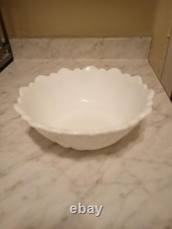 Vintage Indiana Embossed Wild Rose White Milk Glass Scalloped 3 Footed 3x9 Bowl