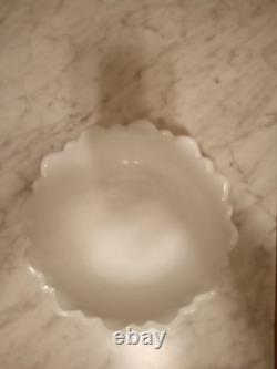 Vintage Indiana Embossed Wild Rose White Milk Glass Scalloped 3 Footed 3x9 Bowl