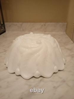 Vintage Indiana Embossed Wild Rose White Milk Glass Scalloped 3 Footed 3x9 Bowl