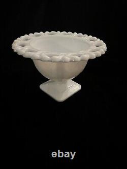 Vintage Indiana Glass Lorain Milk Glass 3-1/2 Lace Edge Compote Candy Dish