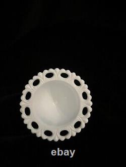Vintage Indiana Glass Lorain Milk Glass 3-1/2 Lace Edge Compote Candy Dish