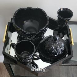 Vintage Indiana Glass Tiara Black Monarch Paneled Daisy 4-Pc Set Halloween