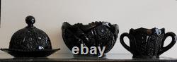Vintage Indiana Glass Tiara Black Monarch Paneled Daisy 4-Pc Set Halloween