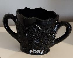 Vintage Indiana Glass Tiara Black Monarch Paneled Daisy 4-Pc Set Halloween