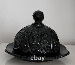 Vintage Indiana Glass Tiara Black Monarch Paneled Daisy 4-Pc Set Halloween