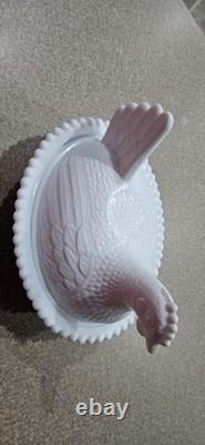 Vintage Indiana White Milk Glass Hen On Nest Candy Dish