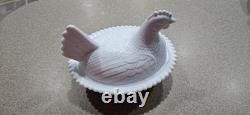 Vintage Indiana White Milk Glass Hen On Nest Candy Dish