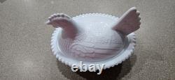 Vintage Indiana White Milk Glass Hen On Nest Candy Dish