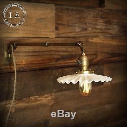 Vintage Industrial OC White Telescoping Wall Mount Lamp Milk Glass Shade