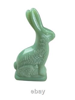 Vintage Jadeite Green Milk Glass Easter Rabbit Bunny Happy Easter Figurine
