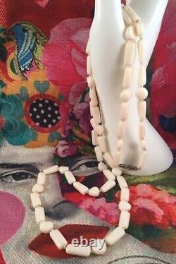 Vintage Jewellery Milk Glass Beads Necklace Antique Victorian Opera Jewelry