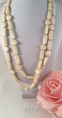 Vintage Jewellery Milk Glass Beads Necklace Antique Victorian Opera Jewelry