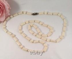 Vintage Jewellery Milk Glass Beads Necklace Antique Victorian Opera Jewelry