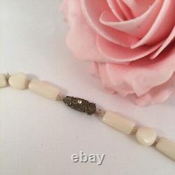 Vintage Jewellery Milk Glass Beads Necklace Antique Victorian Opera Jewelry