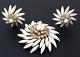 Vintage Judy Lee White Milk Glass Rhinestone Gold Tone Brooch Clip Earrings Set