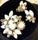 Vintage Juliana D&e Style White Milk Glass Ab Rhinestone Brooch Earring Set