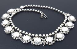 Vintage Juliana Milk Glass White Rhinestone Silver tone Wedding Necklace 15