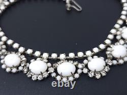 Vintage Juliana Milk Glass White Rhinestone Silver tone Wedding Necklace 15