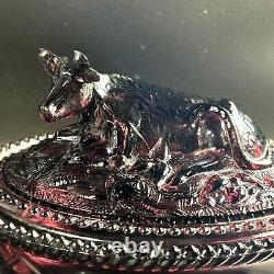 Vintage Kemple 7 Glass Cow On Nest Dark Purple Amethyst Glows