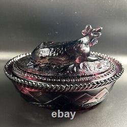 Vintage Kemple 7 Glass Cow On Nest Dark Purple Amethyst Glows