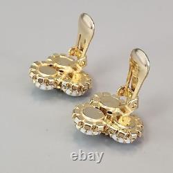 Vintage Kramer Necklace Clip Earrings Set White Milk Glass AB Rhinestones 15.5