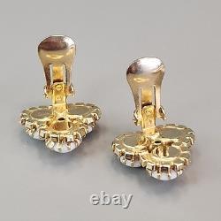 Vintage Kramer Necklace Clip Earrings Set White Milk Glass AB Rhinestones 15.5