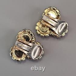 Vintage Kramer Necklace Clip Earrings Set White Milk Glass AB Rhinestones 15.5