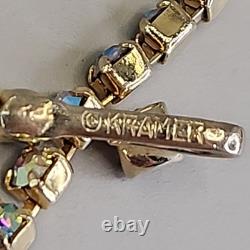 Vintage Kramer Necklace Clip Earrings Set White Milk Glass AB Rhinestones 15.5