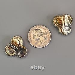 Vintage Kramer Necklace Clip Earrings Set White Milk Glass AB Rhinestones 15.5